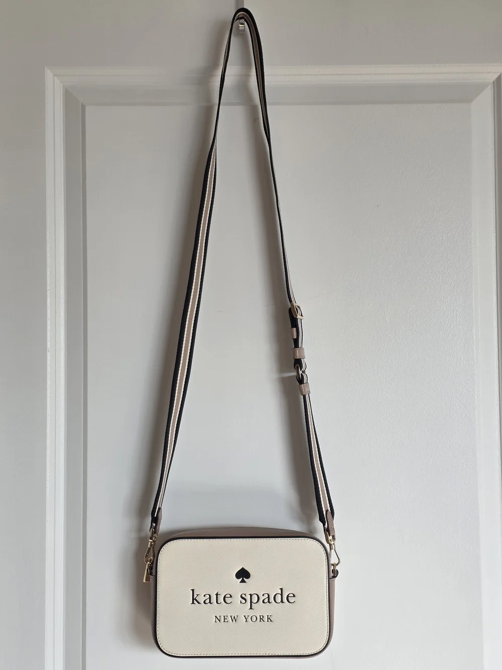 kate spade cream and blush camera crossbody with striped strap